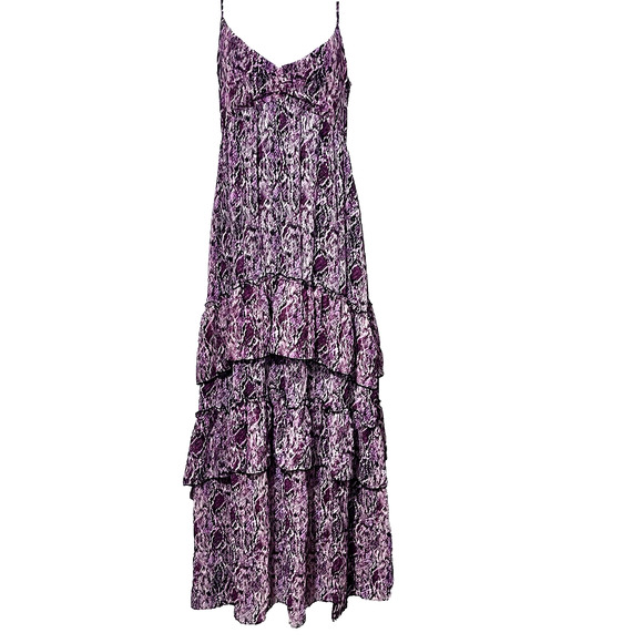 Bar 111 Maxi Dress SZ M Purple Snake Print Babydoll Straps Fairy Flowy Tiered Y2 - Picture 1 of 13